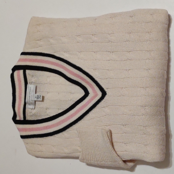 St John Marie Gray Sweater Cable Cream V Neck  Petite VTG Authentic - Picture 2 of 8